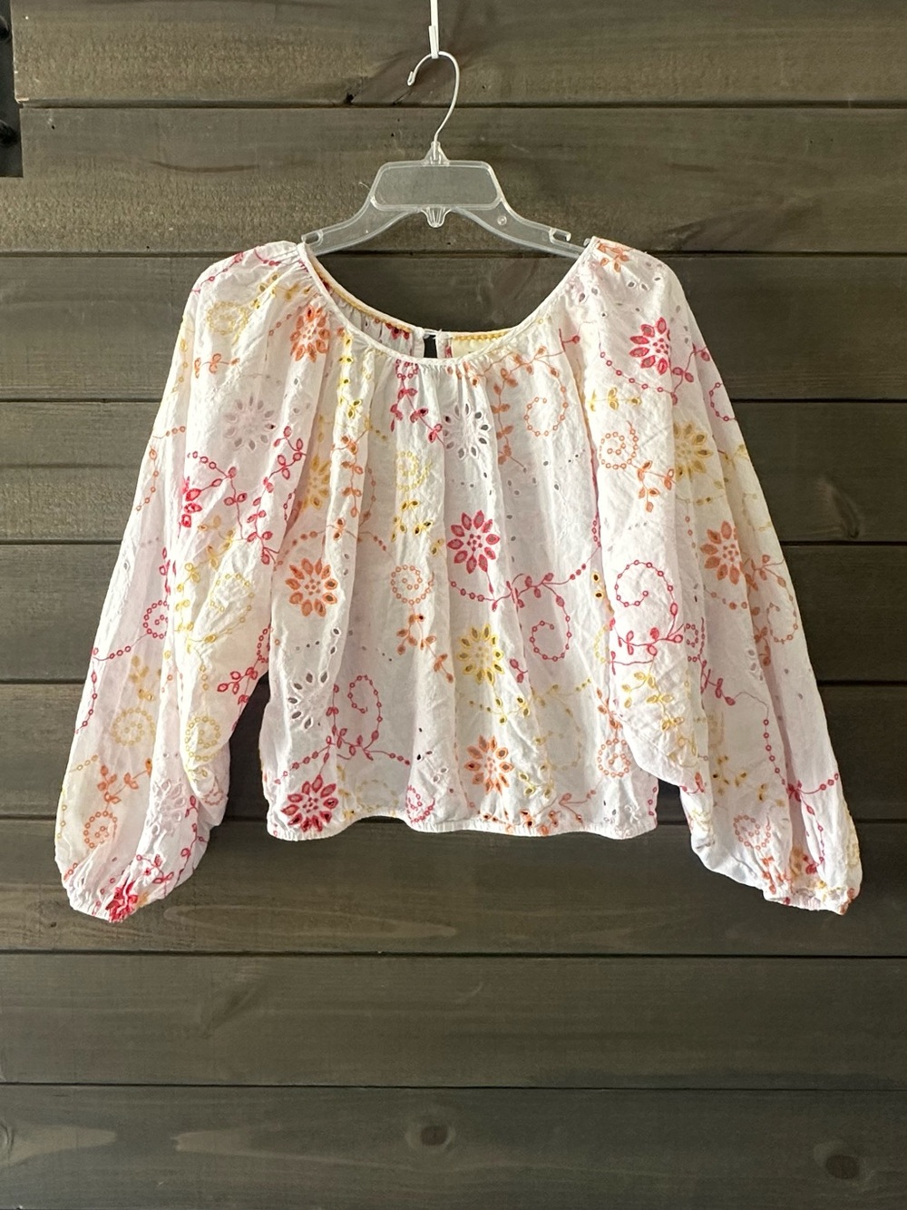 MAEVE White Embroidered Peasant Blouse with Pink & Yellow Floral Accents